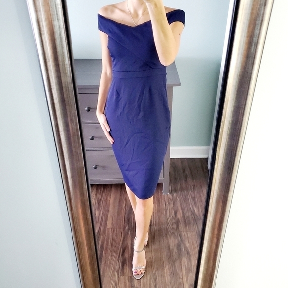 NEW Laundry by Shelli Segal Off Shoulder Blue Dress - Picture 1 of 5